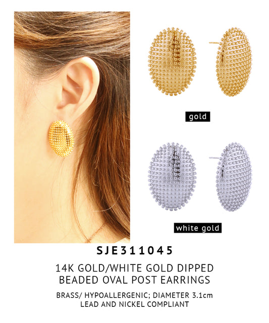 14K Gold Dipped Beaded Oval Post Earrings