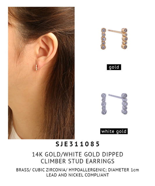 14K Gold Dipped Climber Stud Earrings