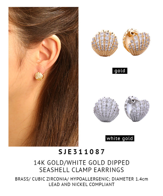 14K Gold Dipped Seashell Clamp Earrings