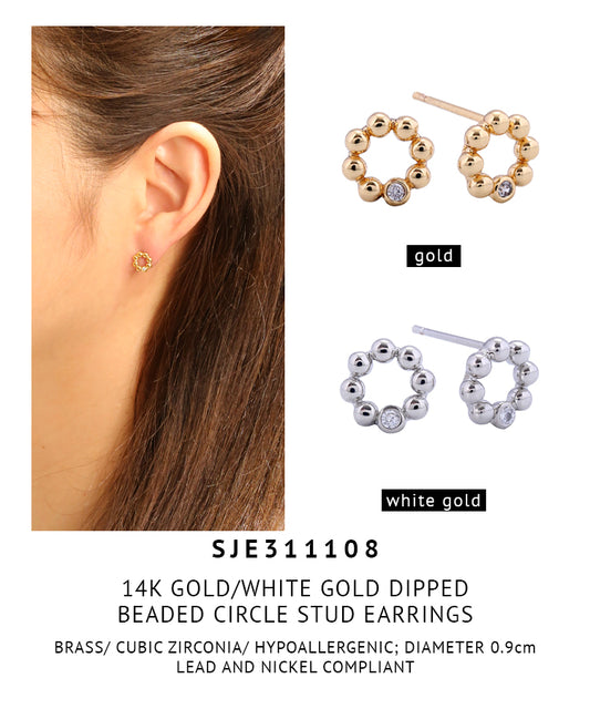 14K Gold Dipped Beaded Circle Stud Earrings