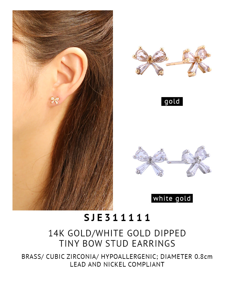 14K Gold Dipped Tiny Bow Stud Earrings