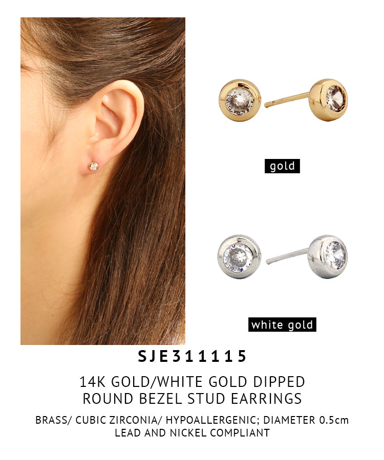 14K Gold Dipped Round Bezel Stud Earrings