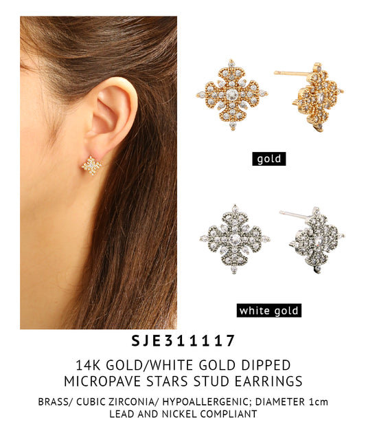 14K Gold Dipped Micropave Stars Stud Earrings