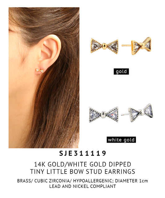 14K Gold Dipped Tiny Little Bow Stud Earrings