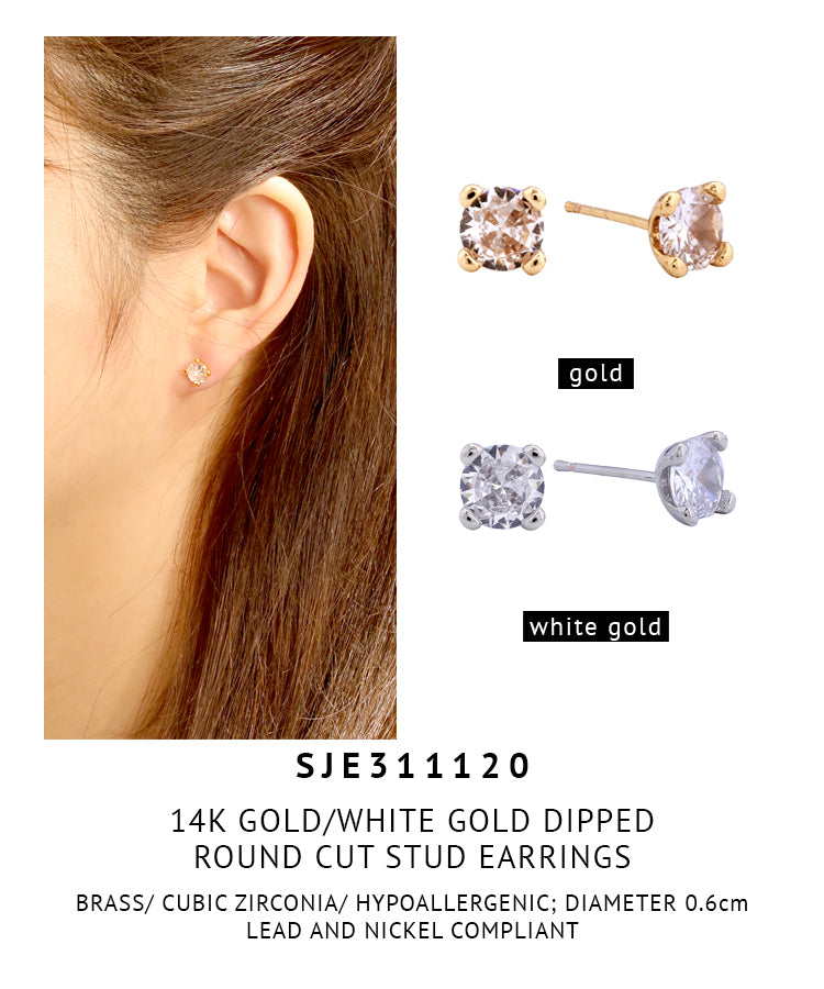 14K Gold Dipped Round Cut Stud Earrings