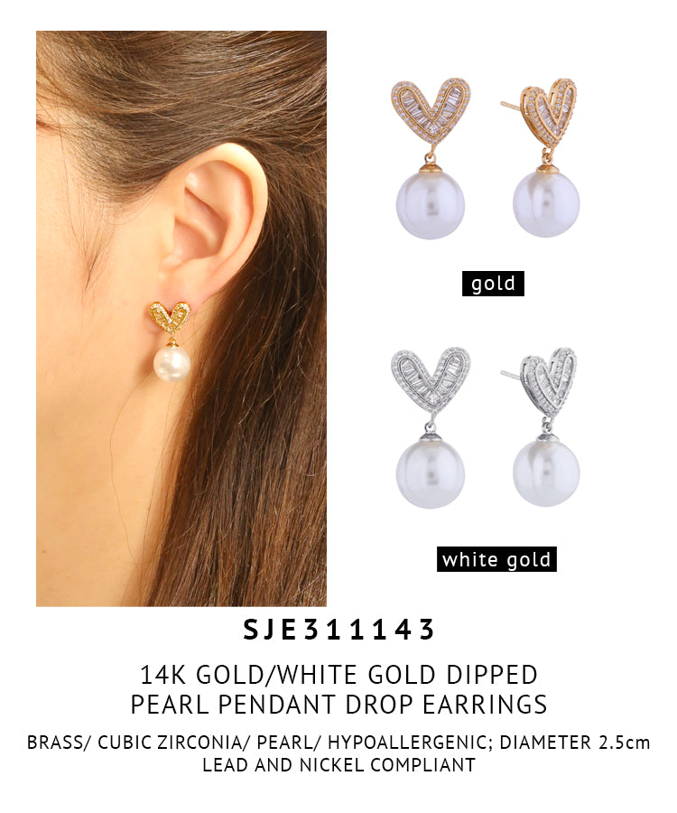 14K Gold Dipped Pearl Pendant Drop Earrings