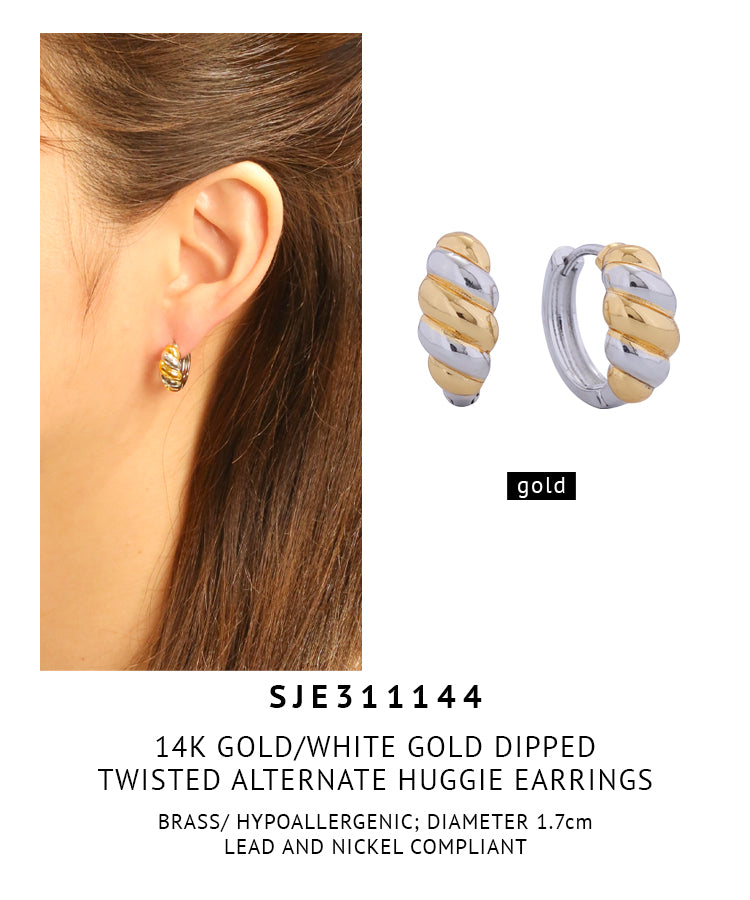 14K Gold Dipped Twisted Alternate Huggie Earrings