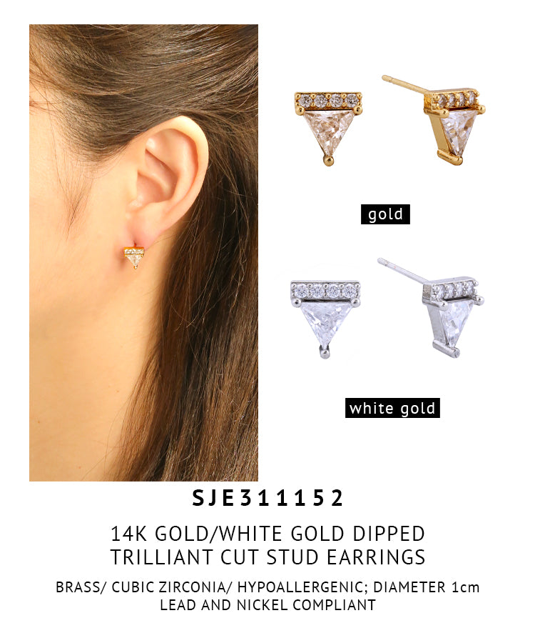 14K Gold Dipped Trilliant Cut Stud Earrings