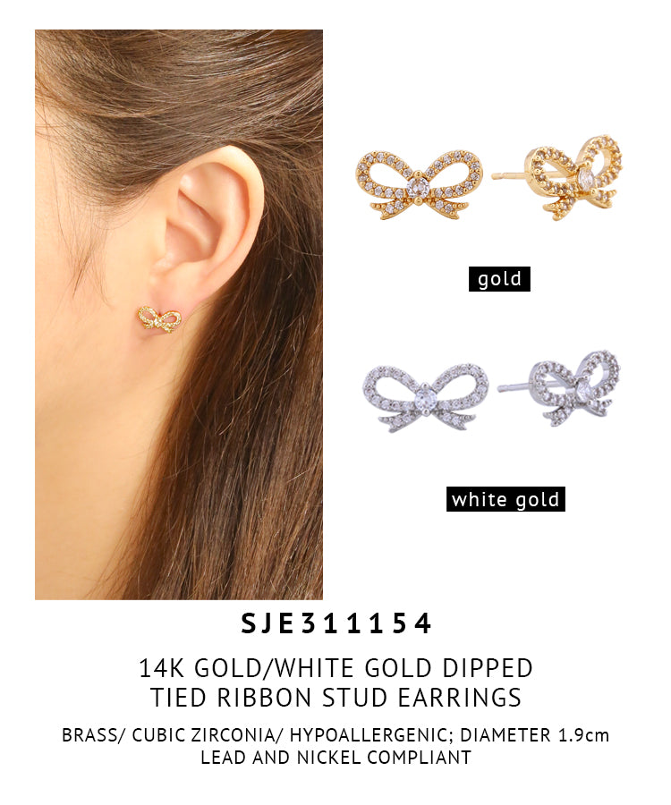 14K Gold Dipped Tied Ribbon Stud Earrings