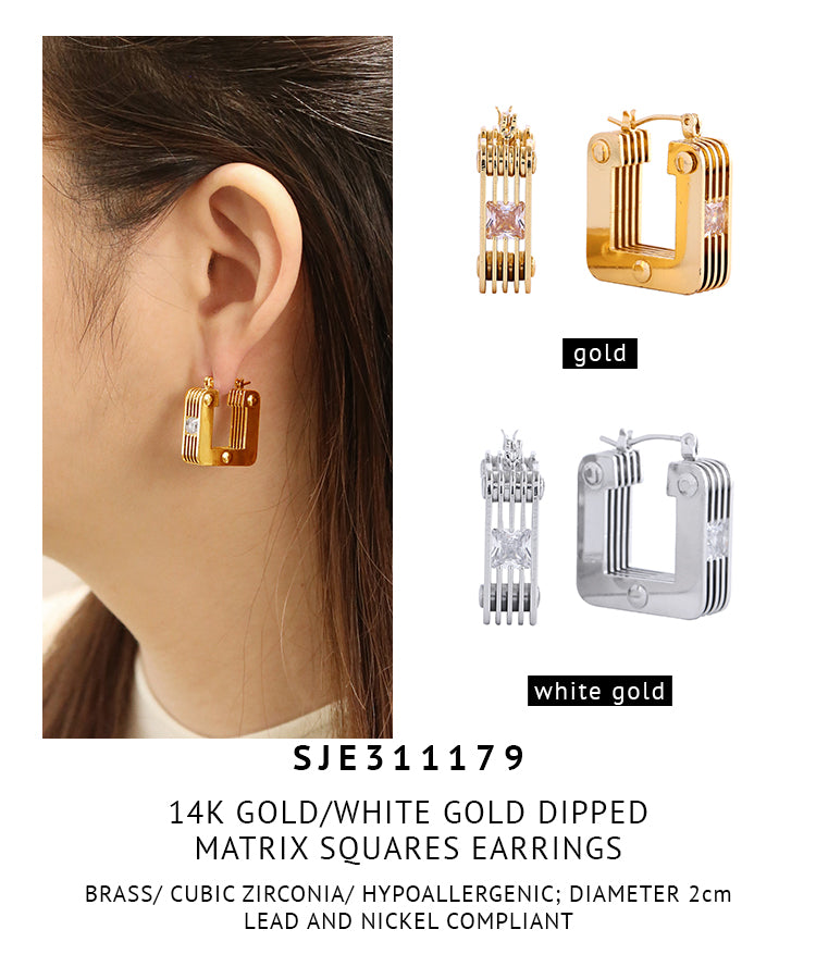 14K Gold Dipped Matrix Squares Earrings