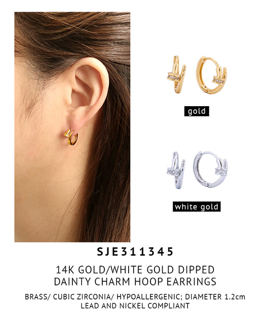 14K Gold Dipped Dainty Charm Hoop Earrings