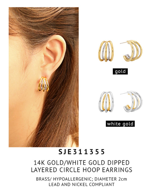 14K Gold Dipped Layered Circle Hoop Earrings