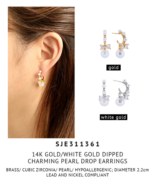 14K Gold Dipped Charming Pearl Drop Earrings