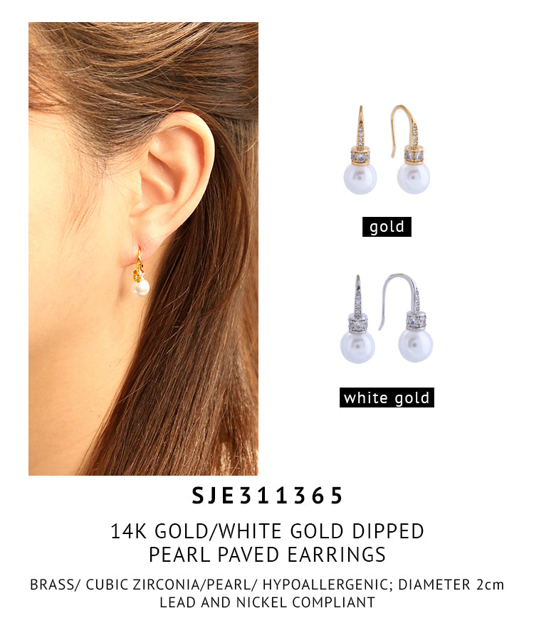 14K Gold Dipped Pearl Paved Earrings