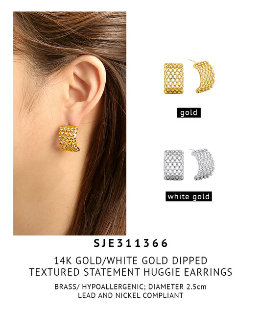 14K Gold Dipped Textured Statement Post Earrings