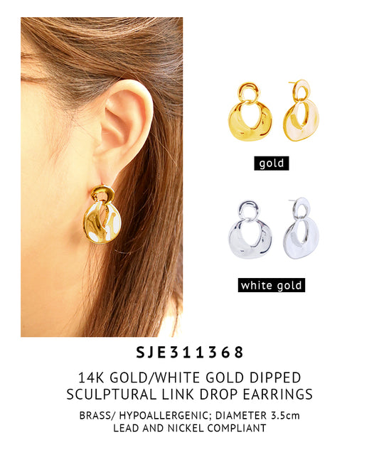 14K Gold Dipped Sculptural Link Drop Earrings
