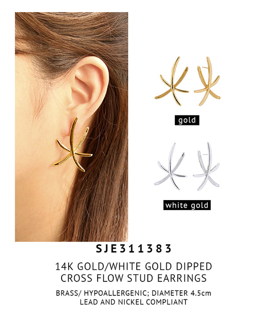 14K Gold Dipped Cross Flow Stud Earrings