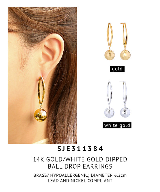 14K Gold Dipped Ball Drop Earrings