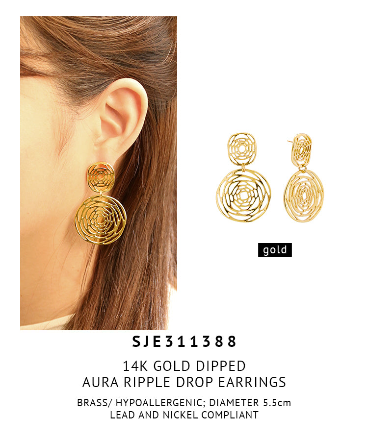 14K Gold Dipped Aura Ripple Drop Earrings