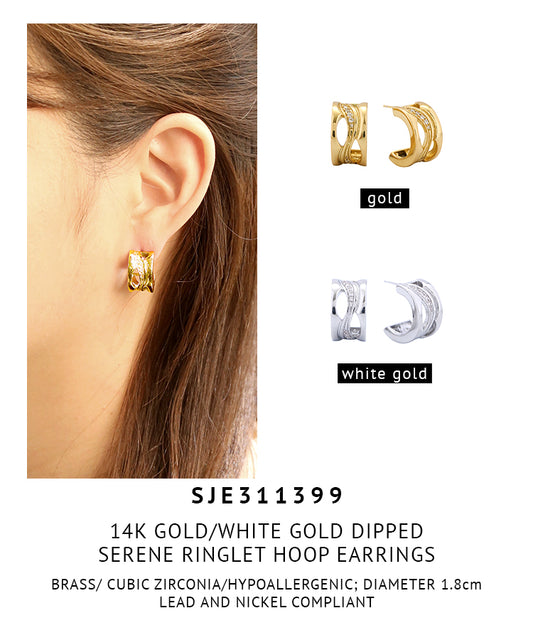 14K Gold Dipped Serene Ringlet Hoop Earrings