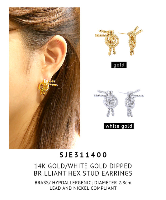 14K Gold Dipped Brilliant Hex Stud Earrings
