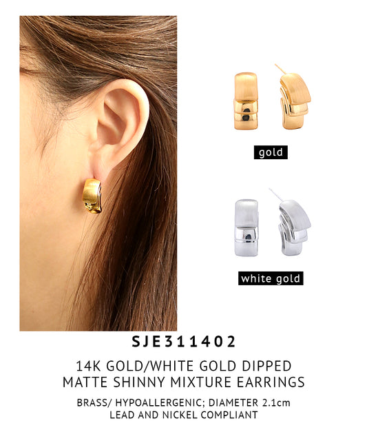 14K Gold Dipped Matte Shinny Mixture Earrings