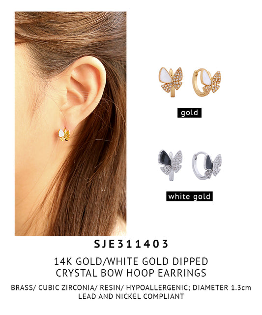 14K Gold Dipped Crystal Bow Hoop Earrings