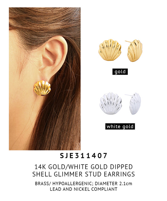 14K Gold Dipped Shell Glimmer Stud Earrings
