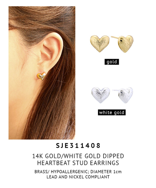 14K Gold Dipped Heartbeat Stud Earrings