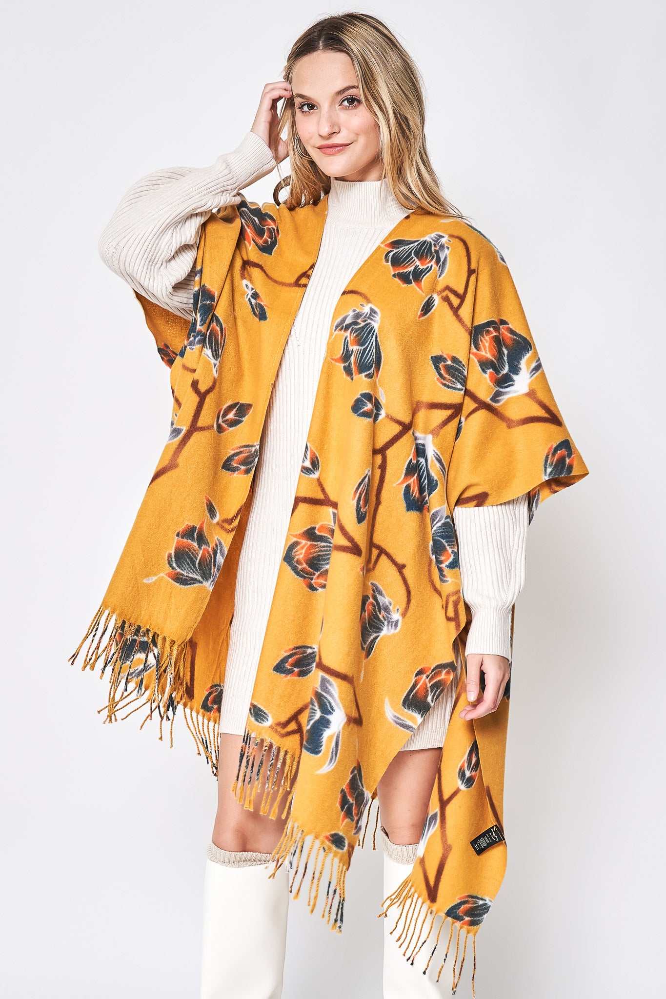 Floral Fringed Print Kimono