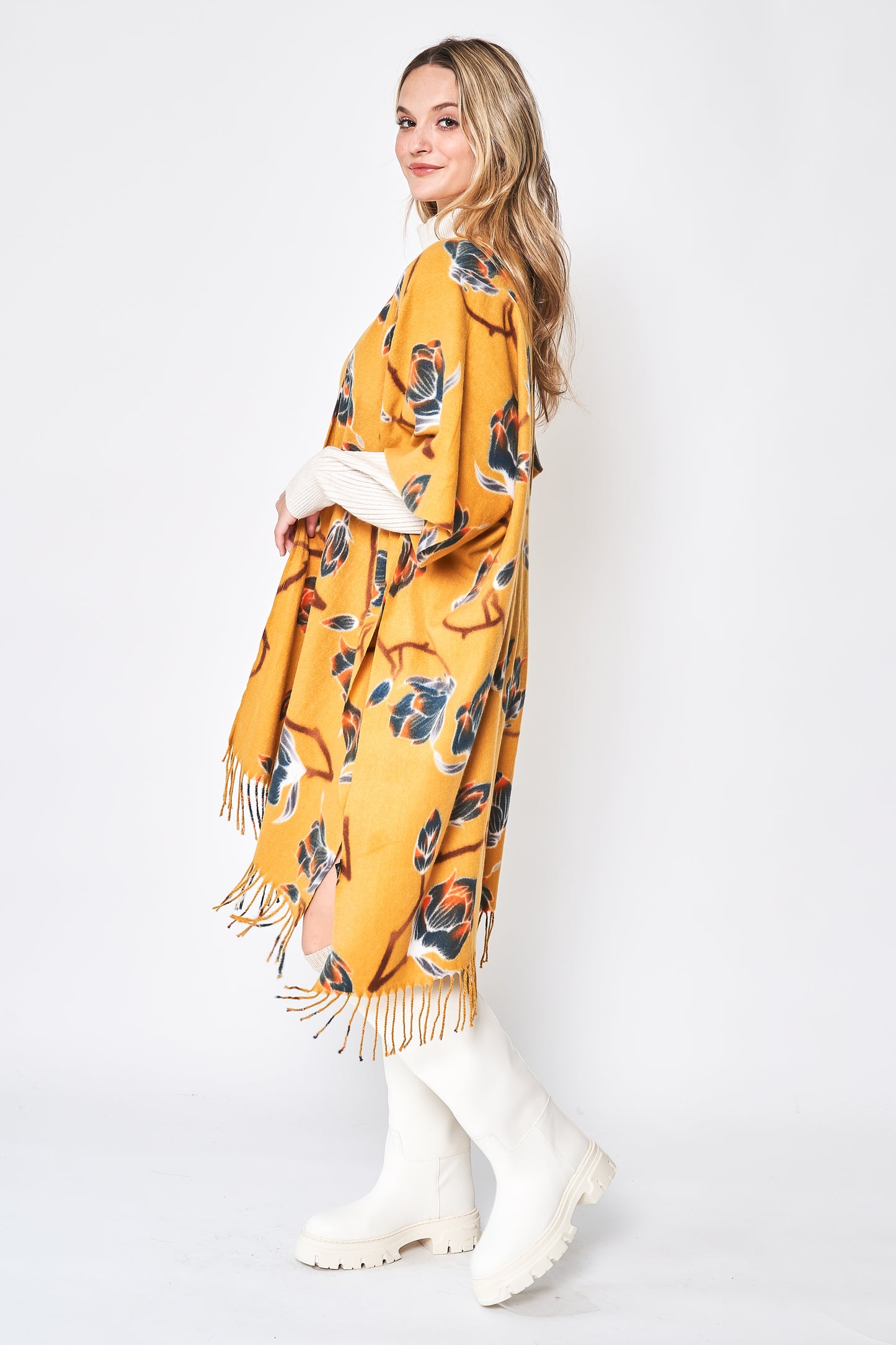 Floral Fringed Print Kimono