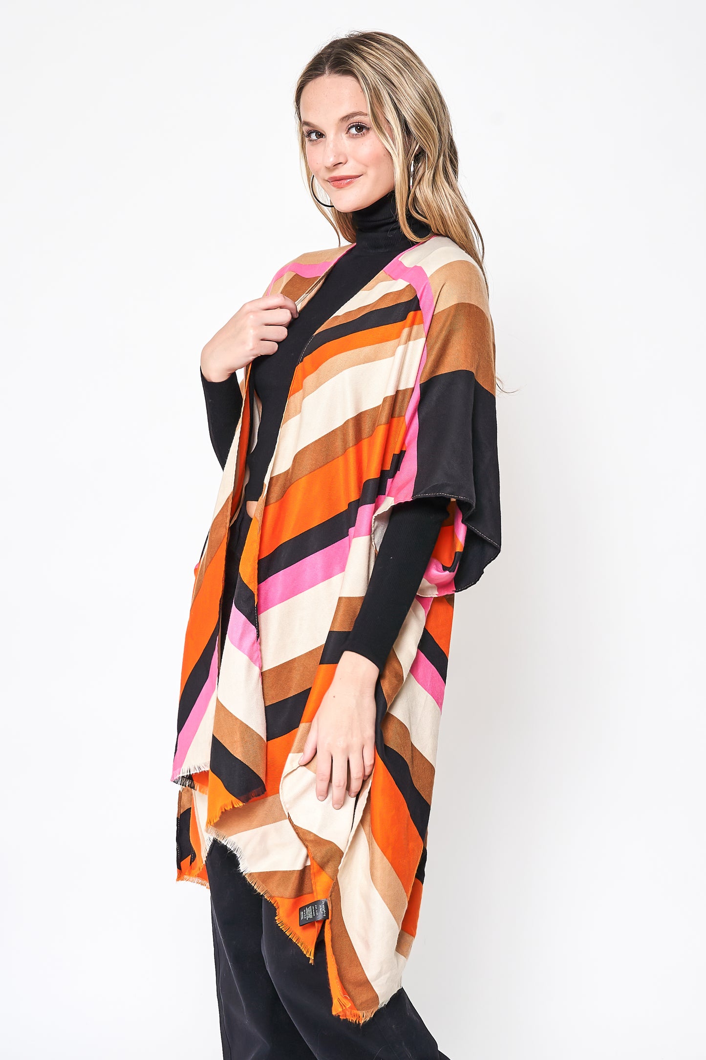 Multi Color Stripe Print Kimono