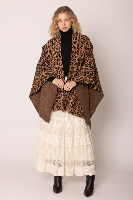 Leopard Knit Ruana with Shoulder Strap