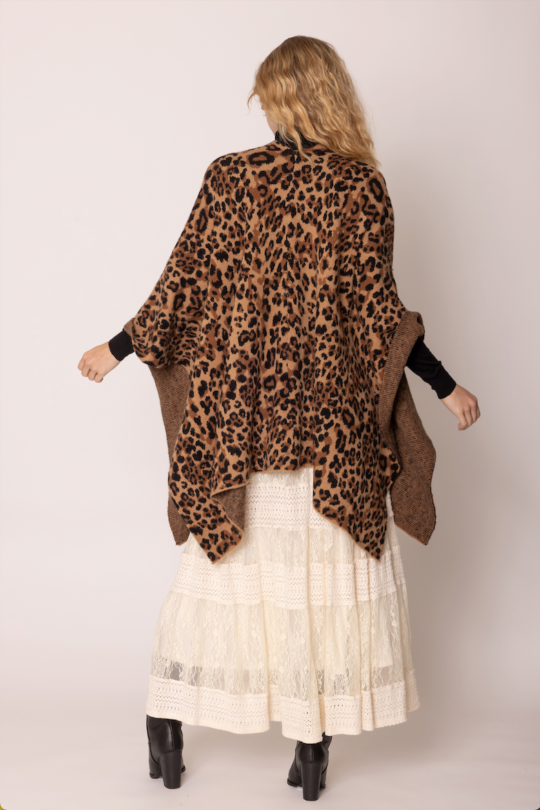 Leopard Knit Ruana with Shoulder Strap