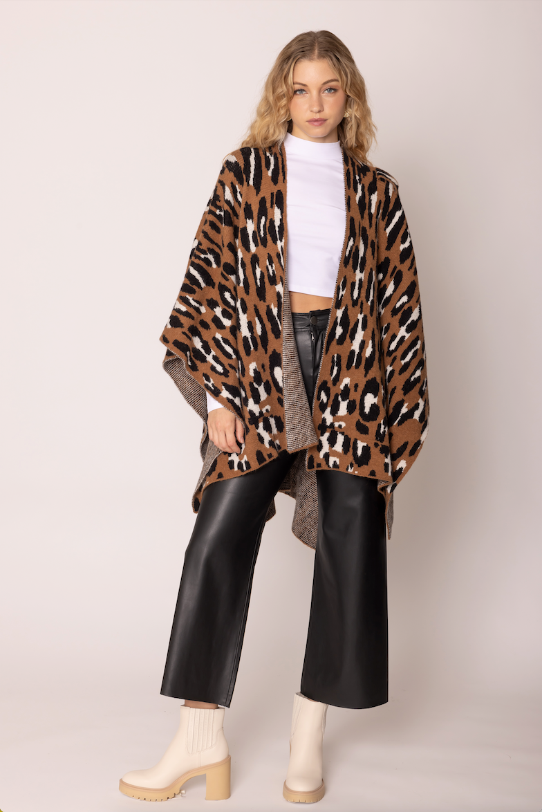 Leopard Knit Ruana with Shoulder Strap