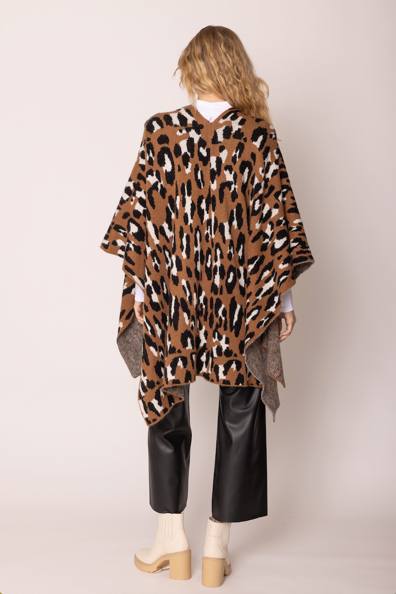 Leopard Knit Ruana with Shoulder Strap