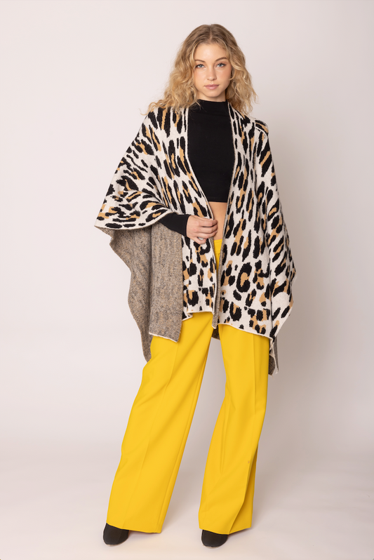 Leopard Knit Ruana with Shoulder Strap