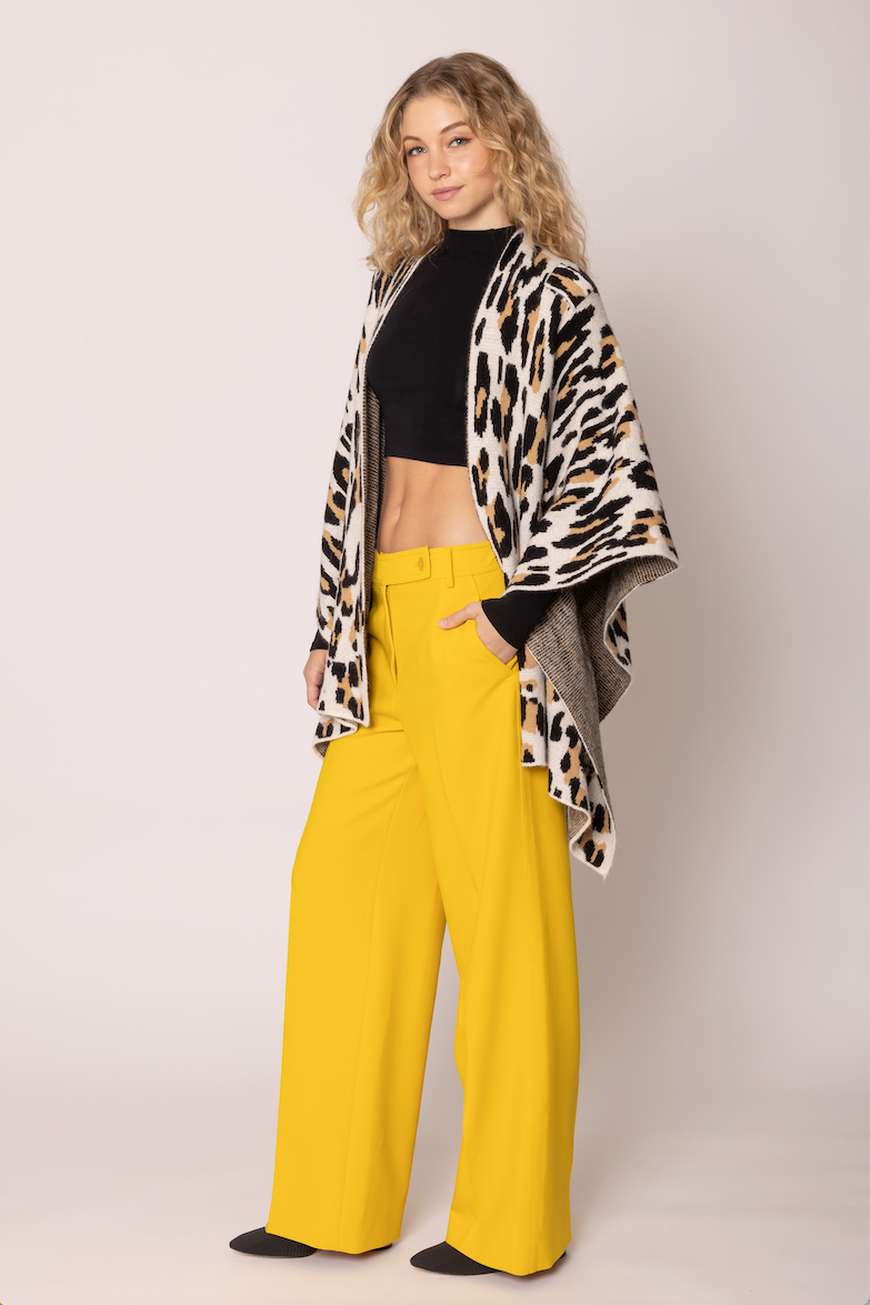 Leopard Knit Ruana with Shoulder Strap