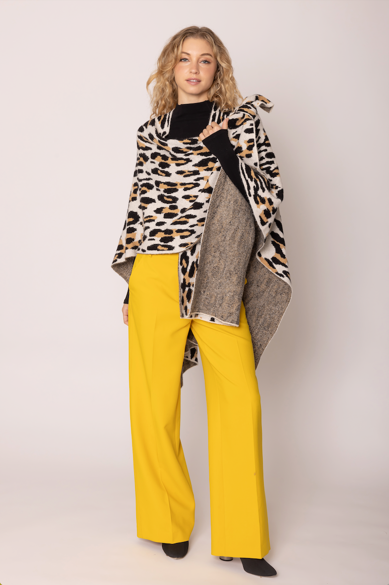 Leopard Knit Ruana with Shoulder Strap