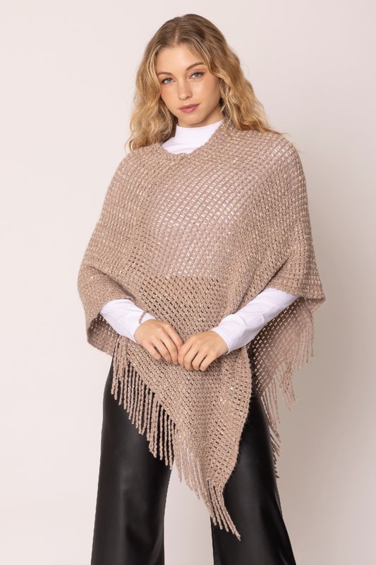 Fringed Solid Knit Poncho