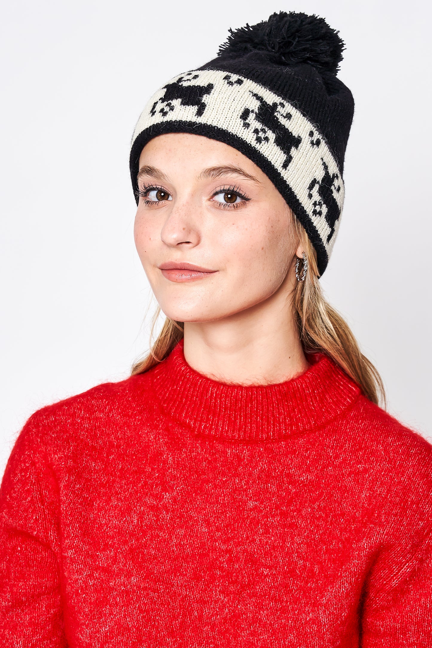 Reindeer Holiday Pom Beanie