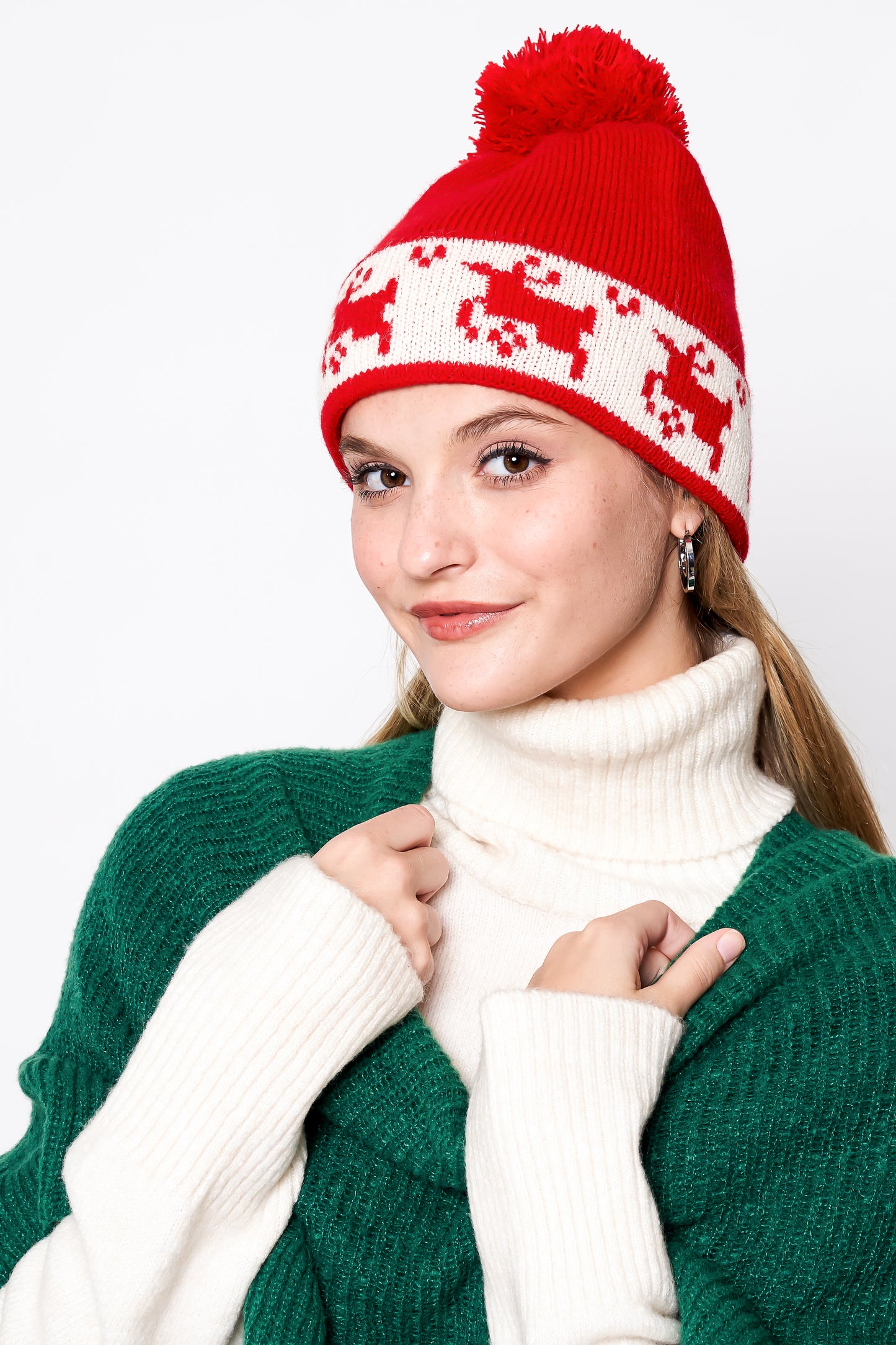 Reindeer Holiday Pom Beanie