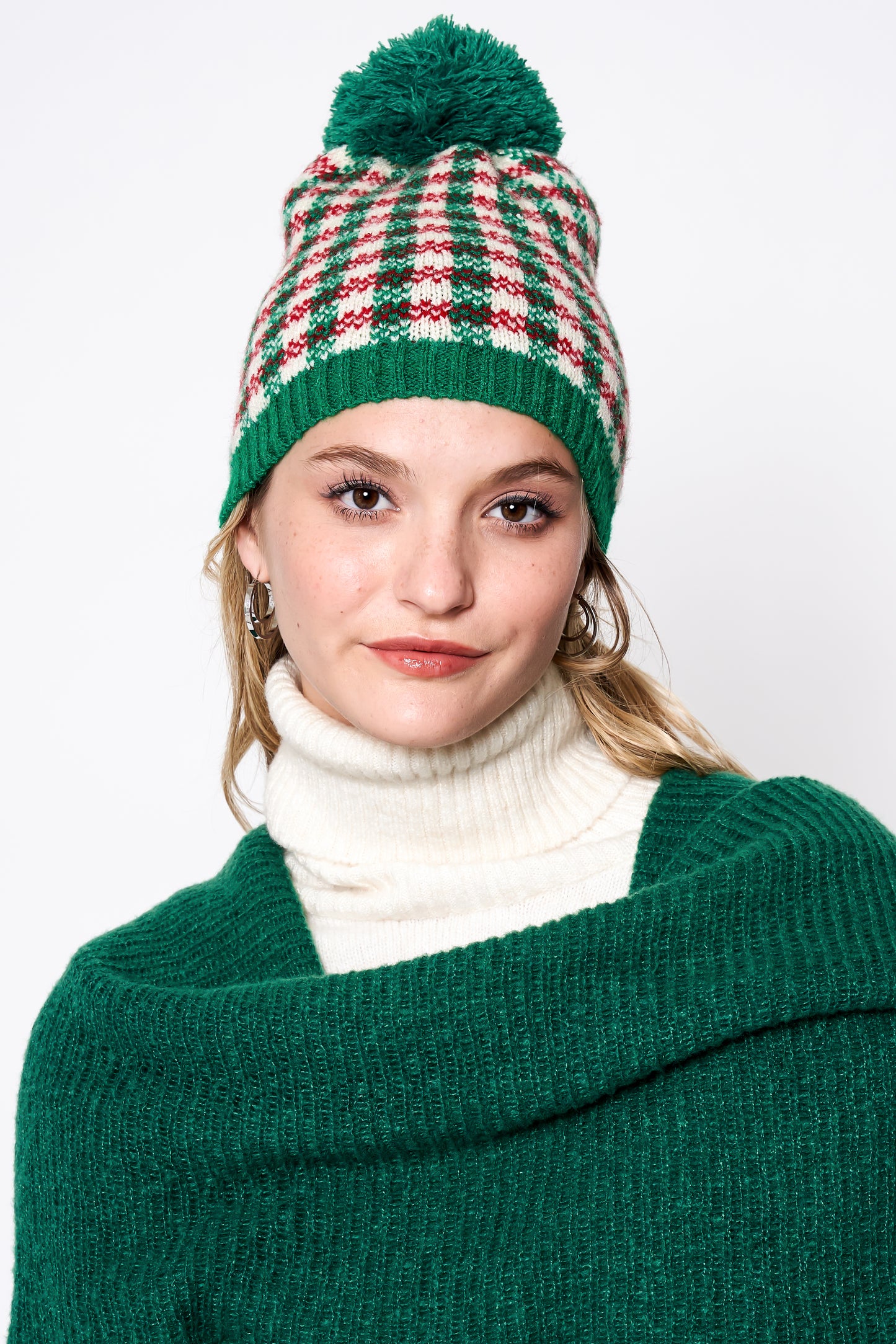 Checker Holiday Beanie With Pom