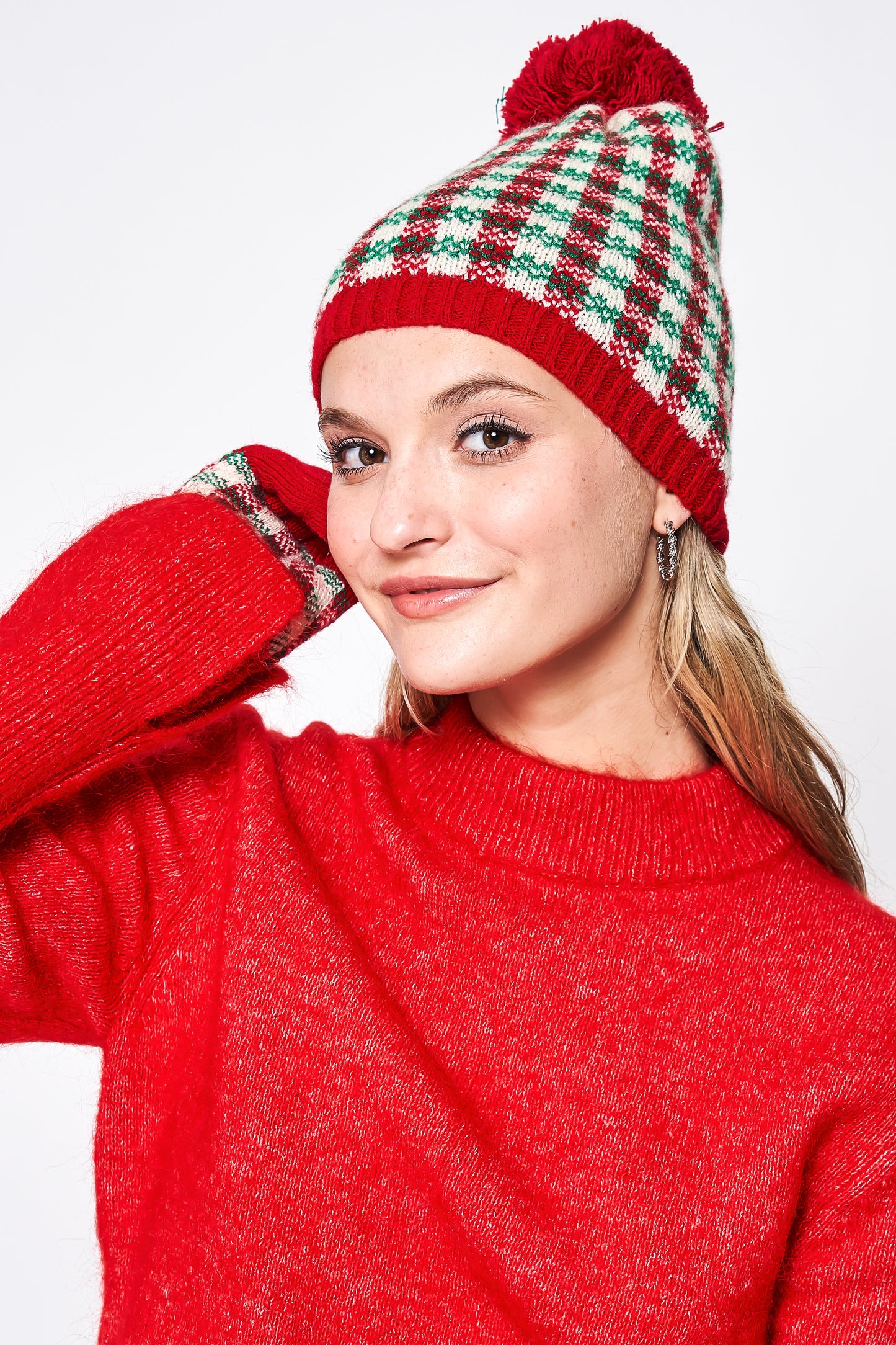 Checker Holiday Beanie With Pom