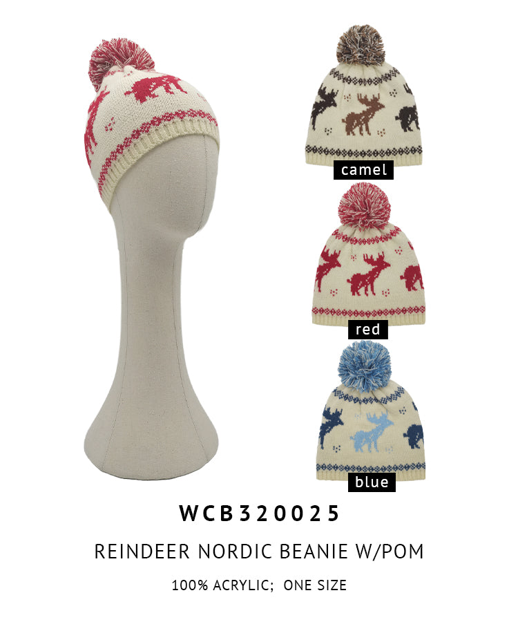 Reindeer Nordic Pom Beanie