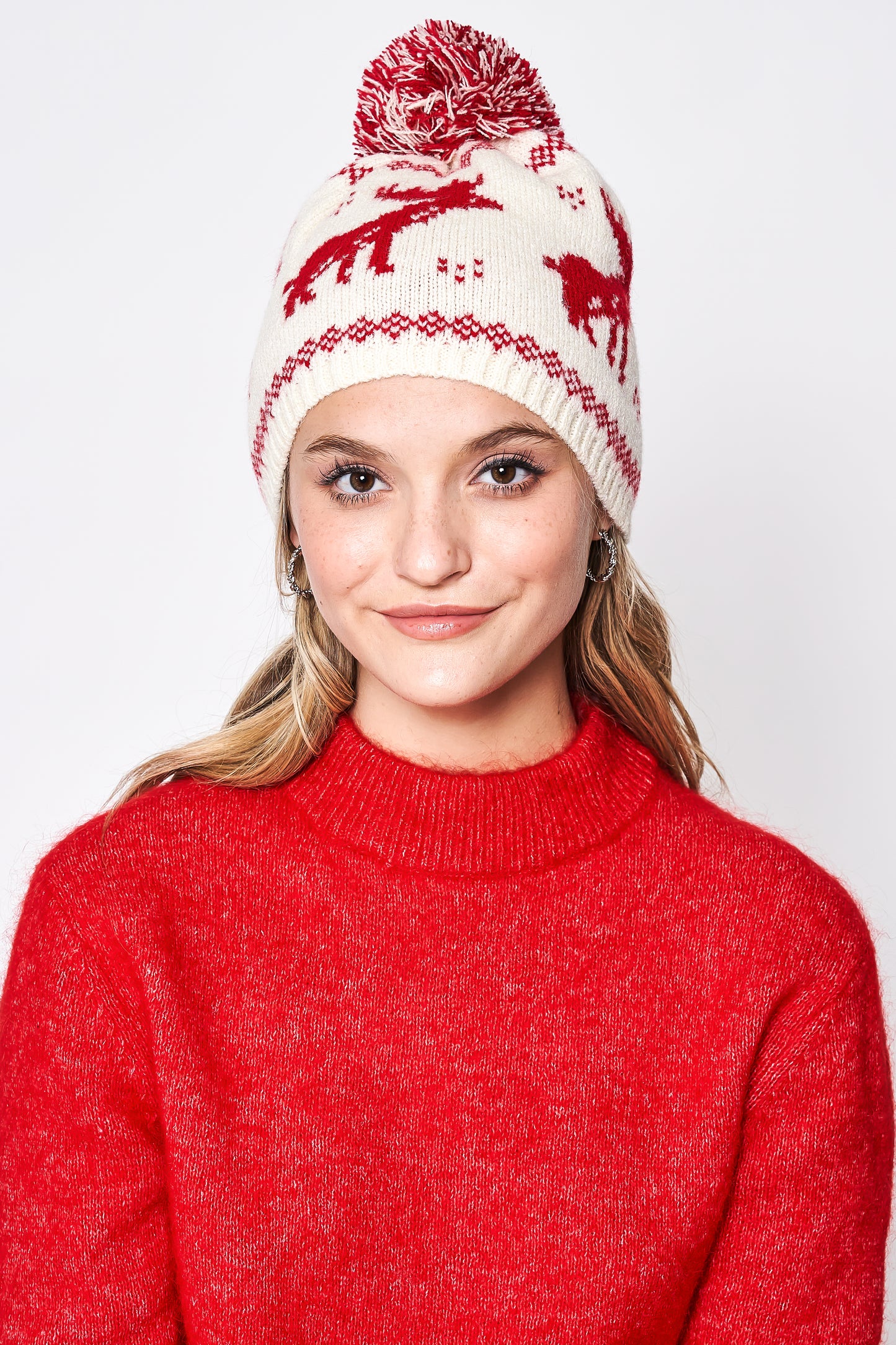 Reindeer Nordic Pom Beanie