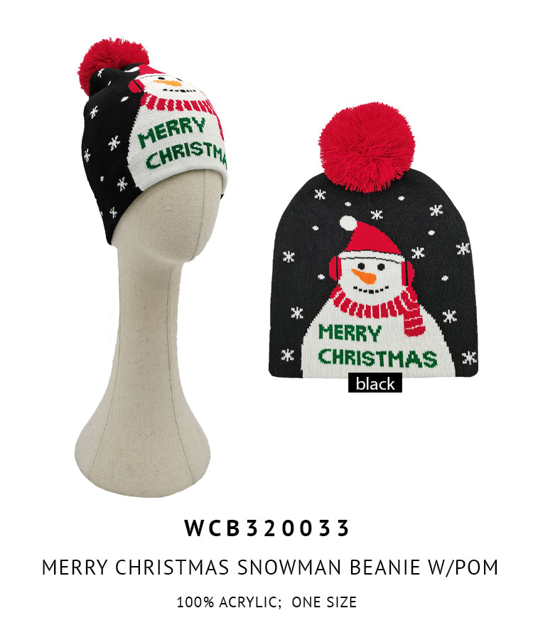 Merry Christmas Snowman Pom Beanie