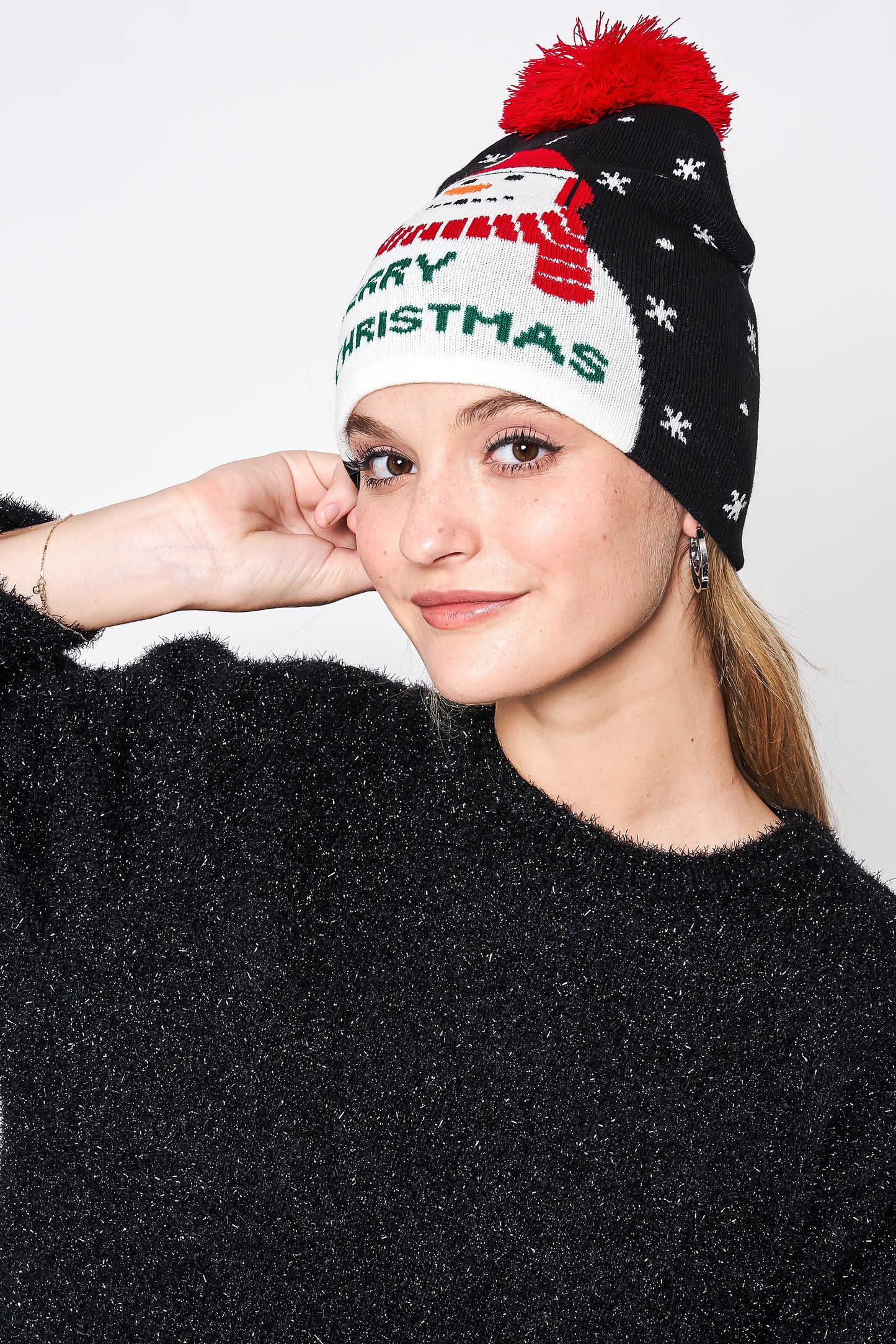 Merry Christmas Snowman Pom Beanie