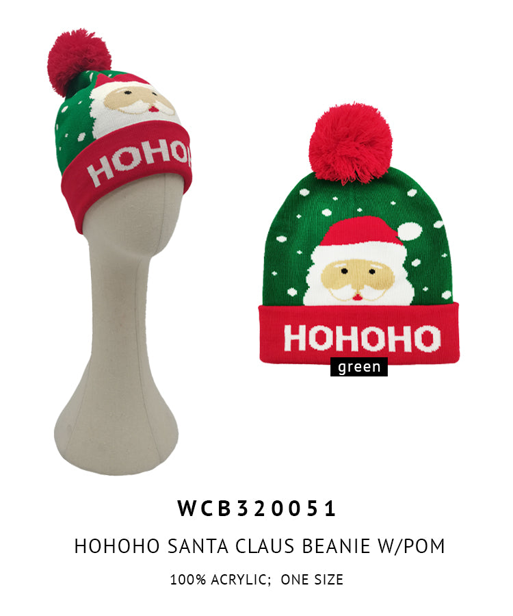 HOHOHO Santa Claus Holiday Pom Beanie