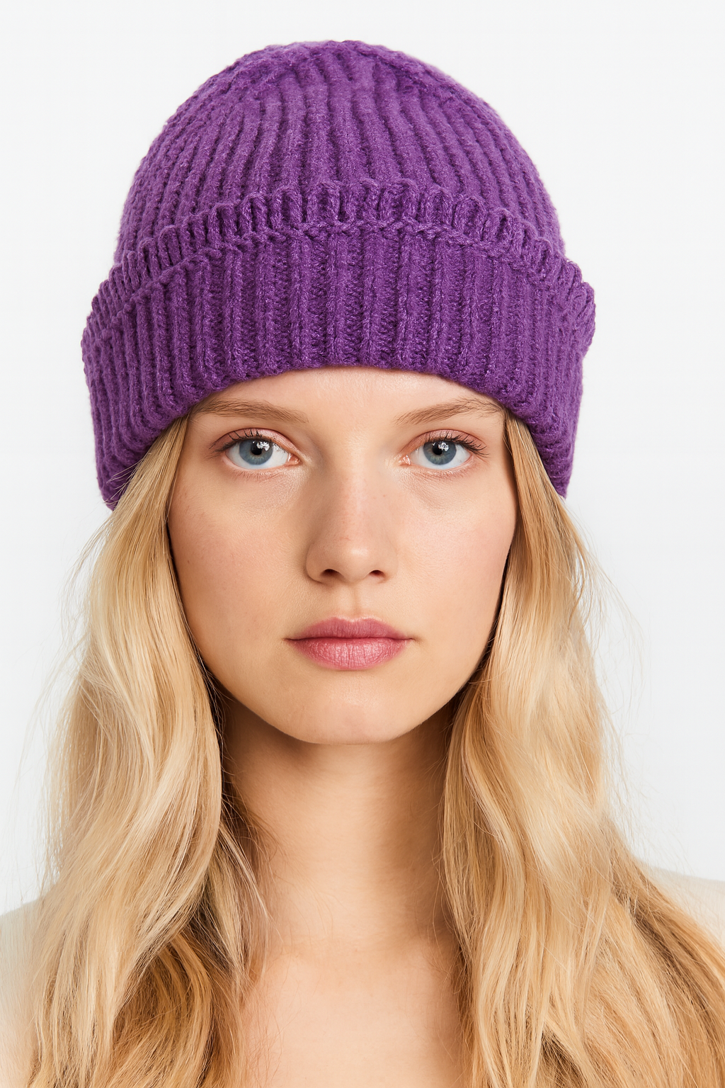 Chunky Ribbed Knit Beanie with Loop Trim
